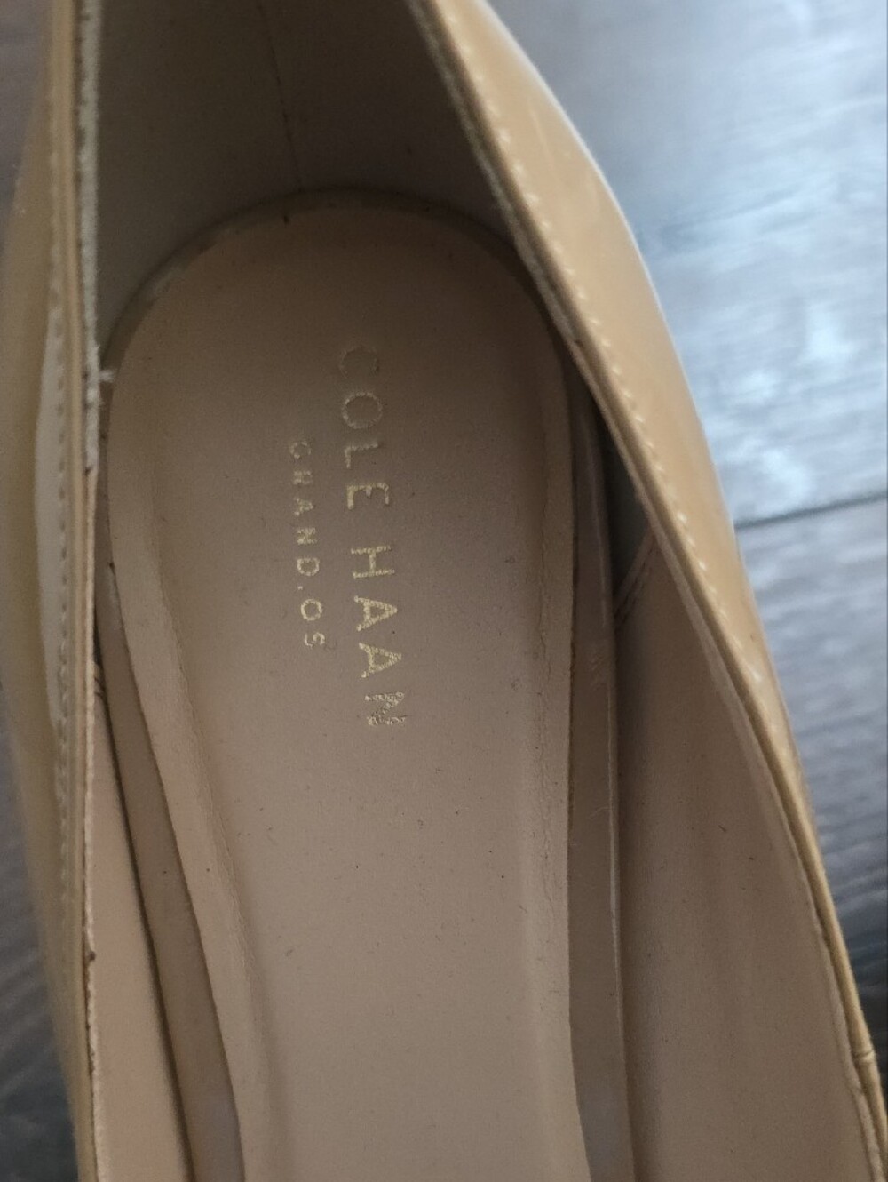 Cole Haan Beige Patent Leather Pointed-Toe Pumps - Picture 2 of 9